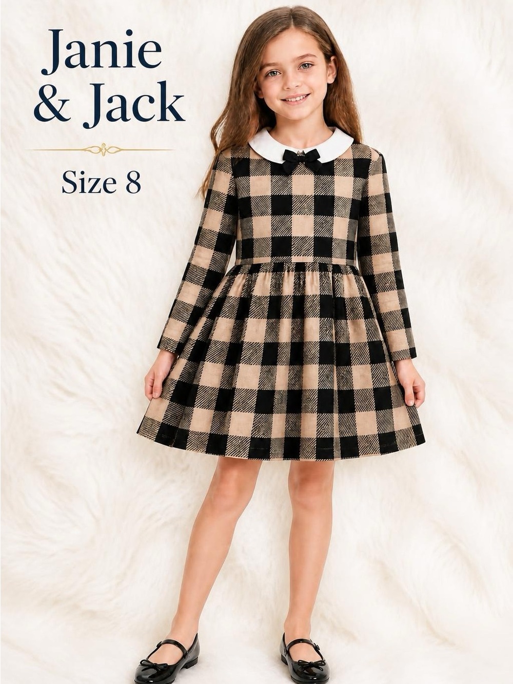 Janie & Jack Girls Checkered Dress – Size 8 (Excellent Condition)